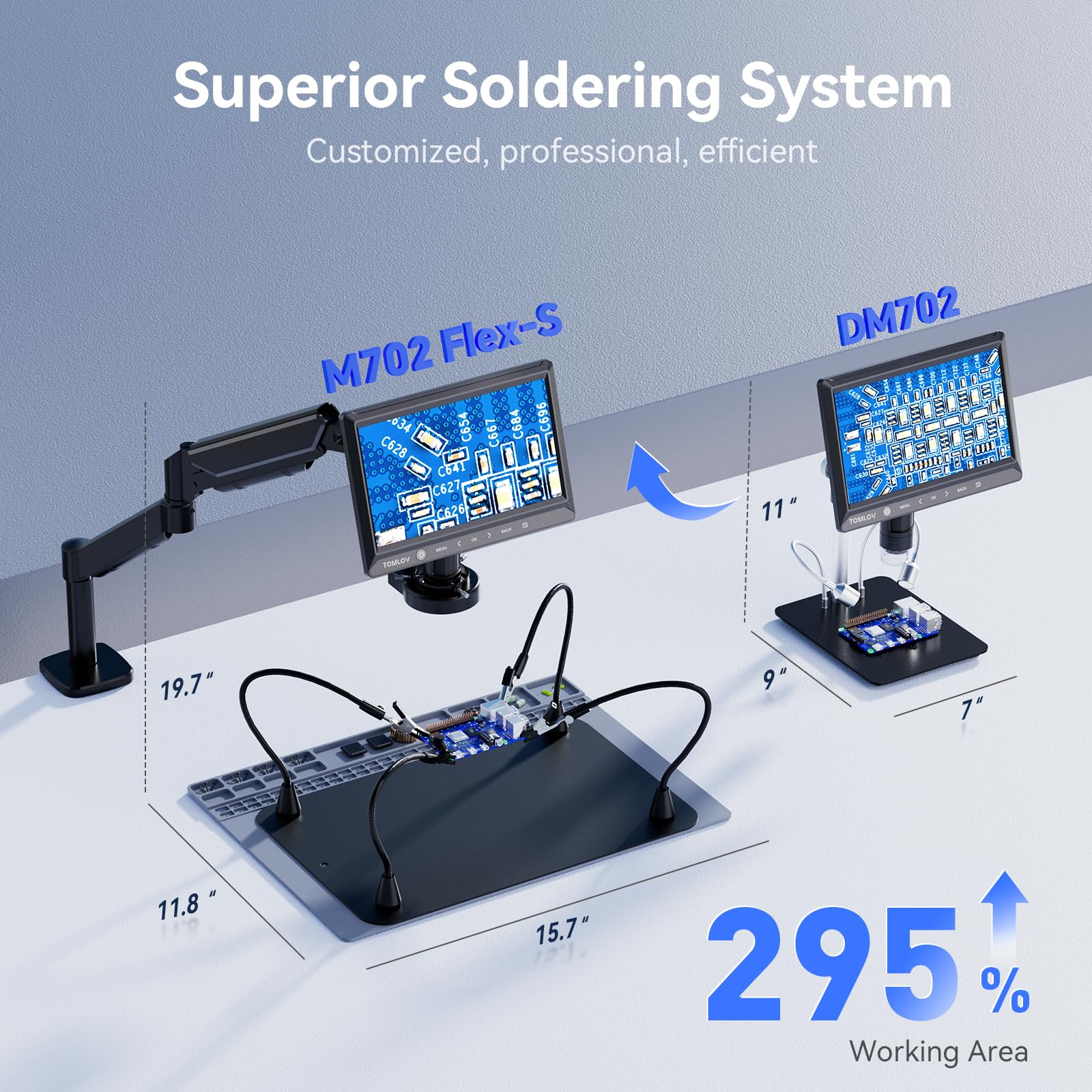 TOMLOV DM702 Flex-S 10.1" Digital Microscope with Soldering Helping Hands Station
