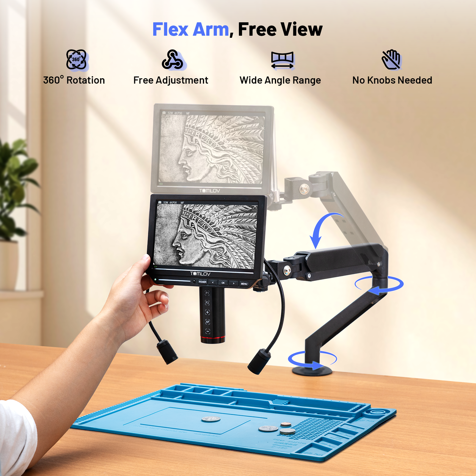 TOMLOV Autofocus 4K Digital Microscope, 8" TM4K-AF Flex Arm for Soldering