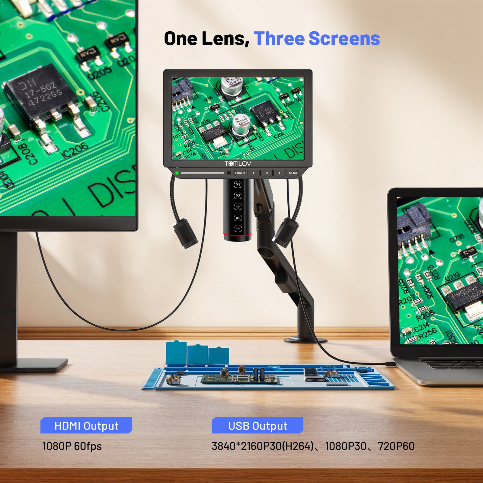 TOMLOV Autofocus 4K Digital Microscope, 8" TM4K-AF Flex Arm for Soldering