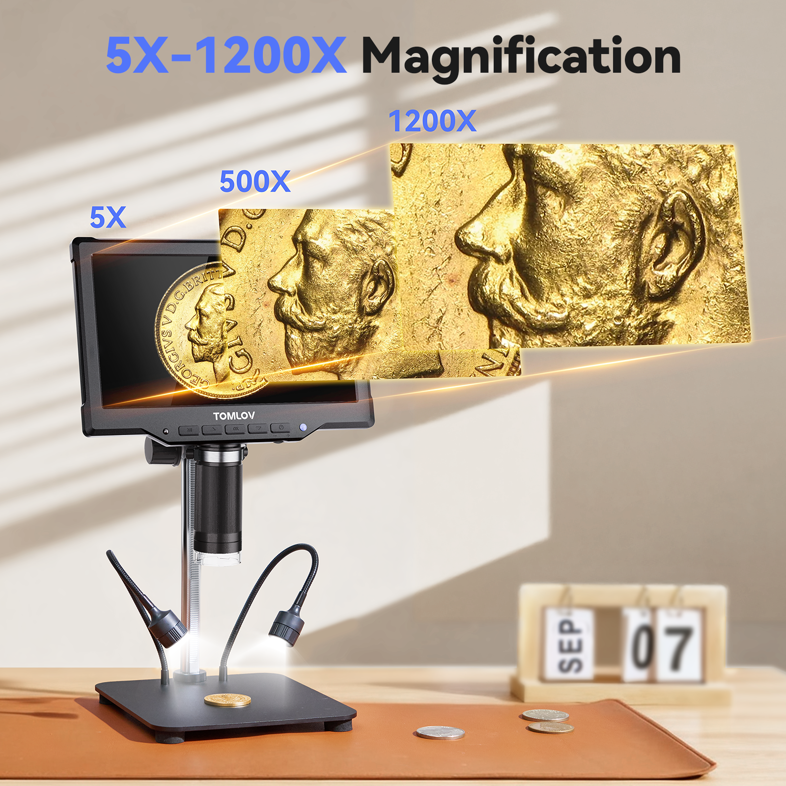TOMLOV DM10 10.1" 1080P 1200X HD IPS Coin Microscope