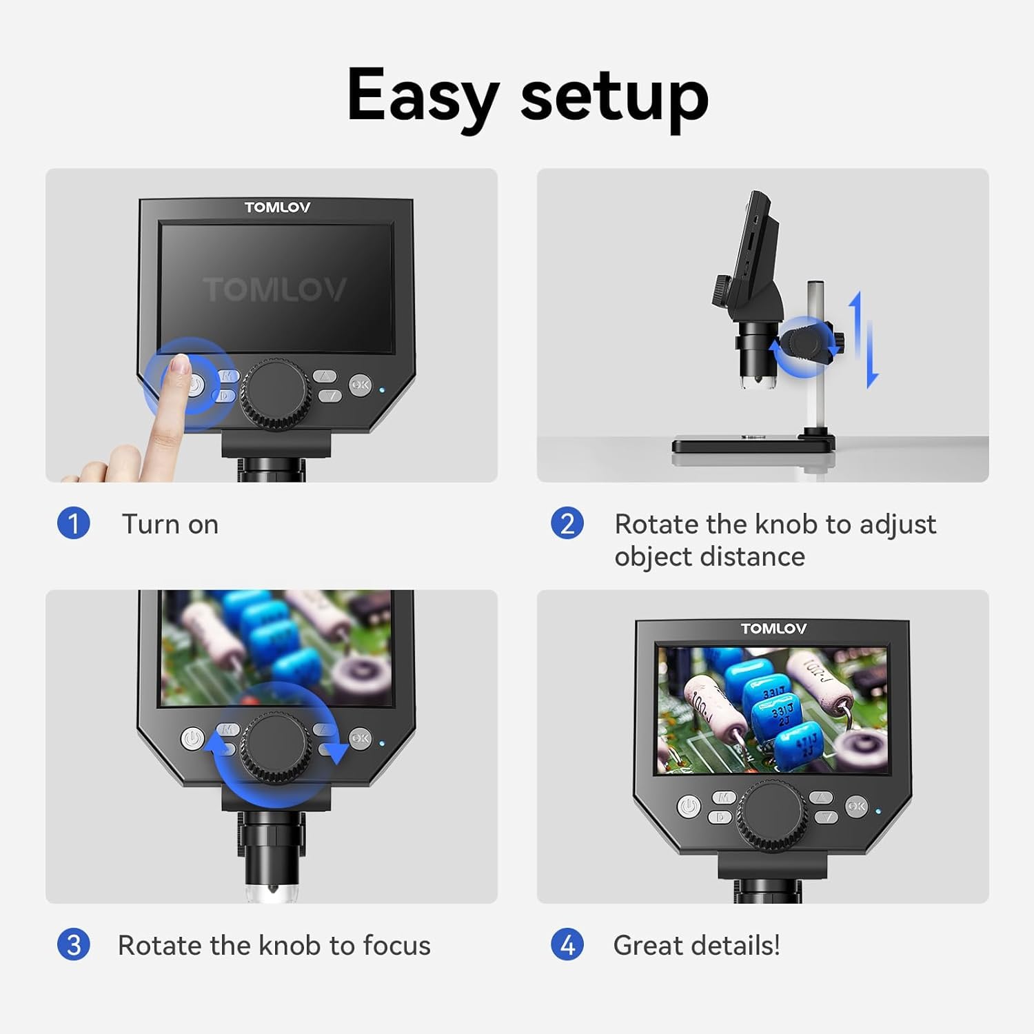 TOMLOV DM4 Lite Coin Microscope LCD Digital Microscope 1000X 4.3 inch