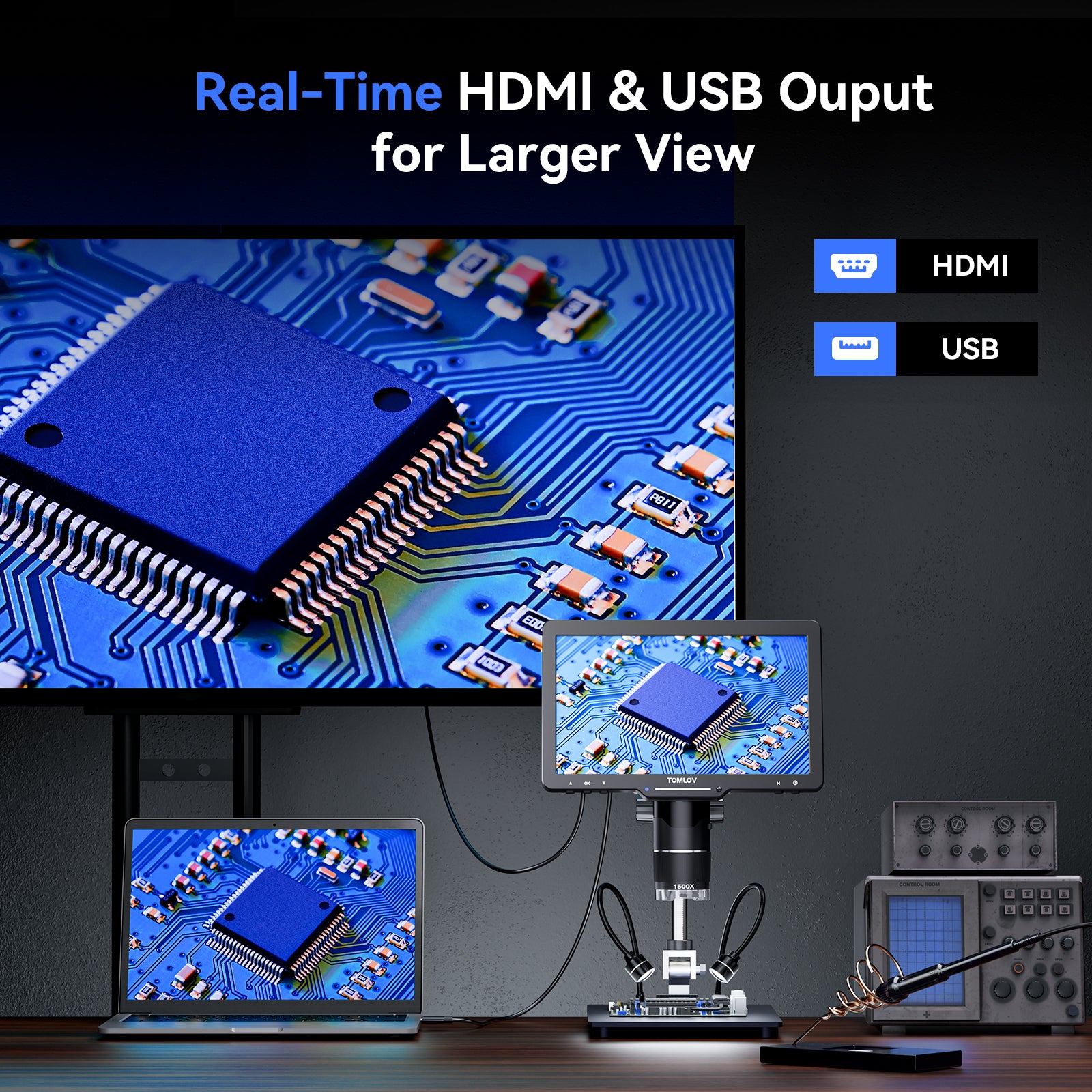 thumbnail image 2 of TOMLOV TriL110 10.1" HDMI Digital Microscope - 2500X Magnification, 24MP, 2K Video, LED 2 of 6