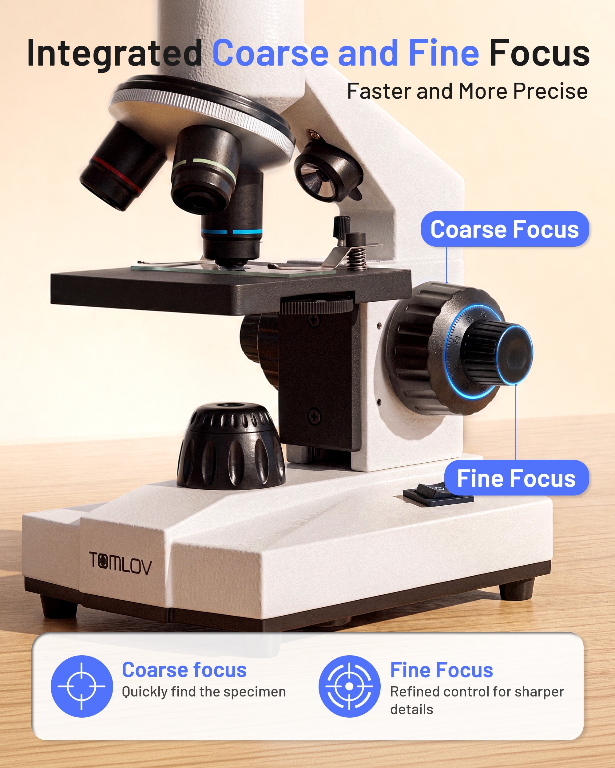【NEW】TOMLOV Compound Microscope with Coarse & Fine Focus for Students, 40X-2000X