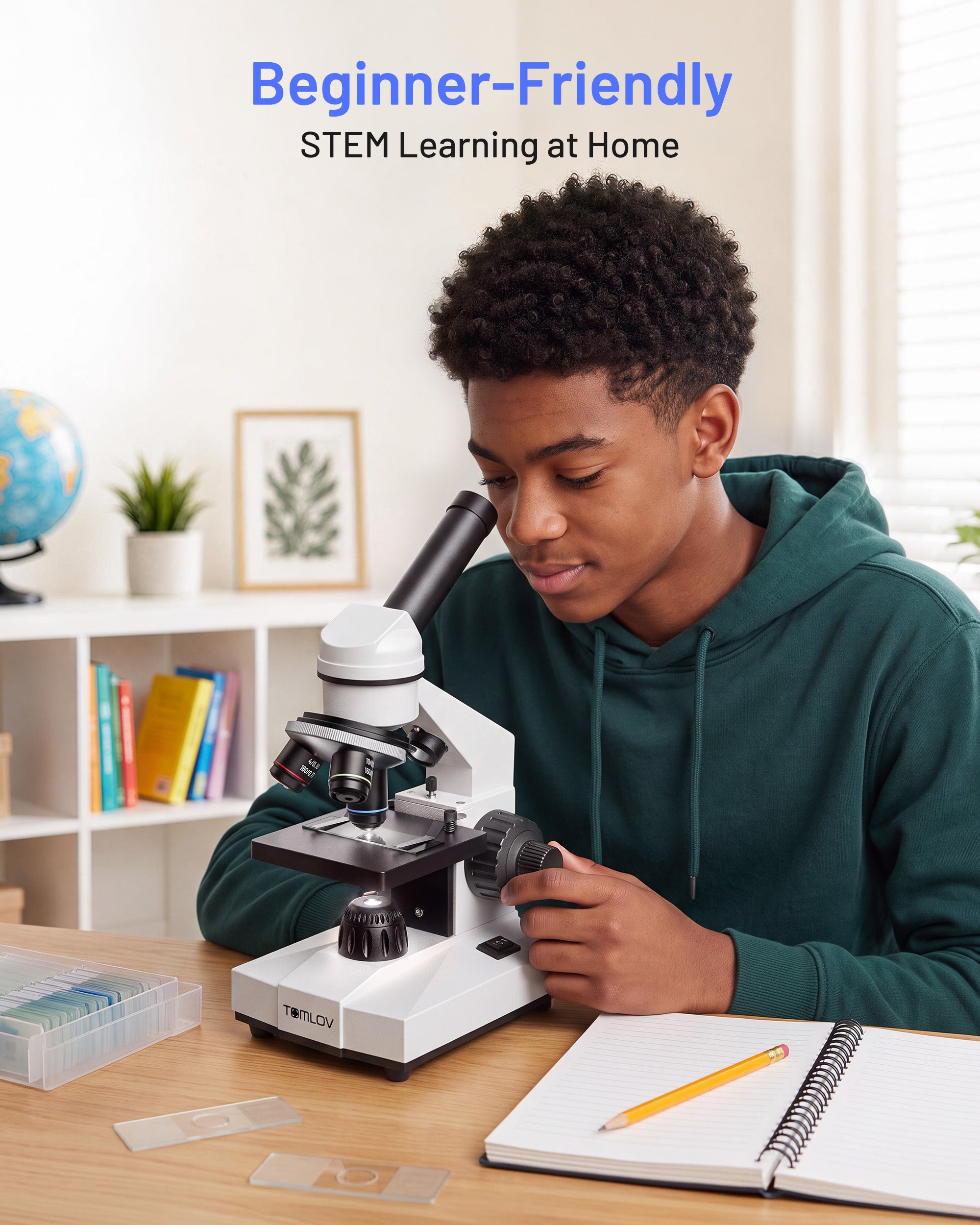 【NEW】TOMLOV Compound Microscope with Coarse & Fine Focus for Students, 40X-2000X