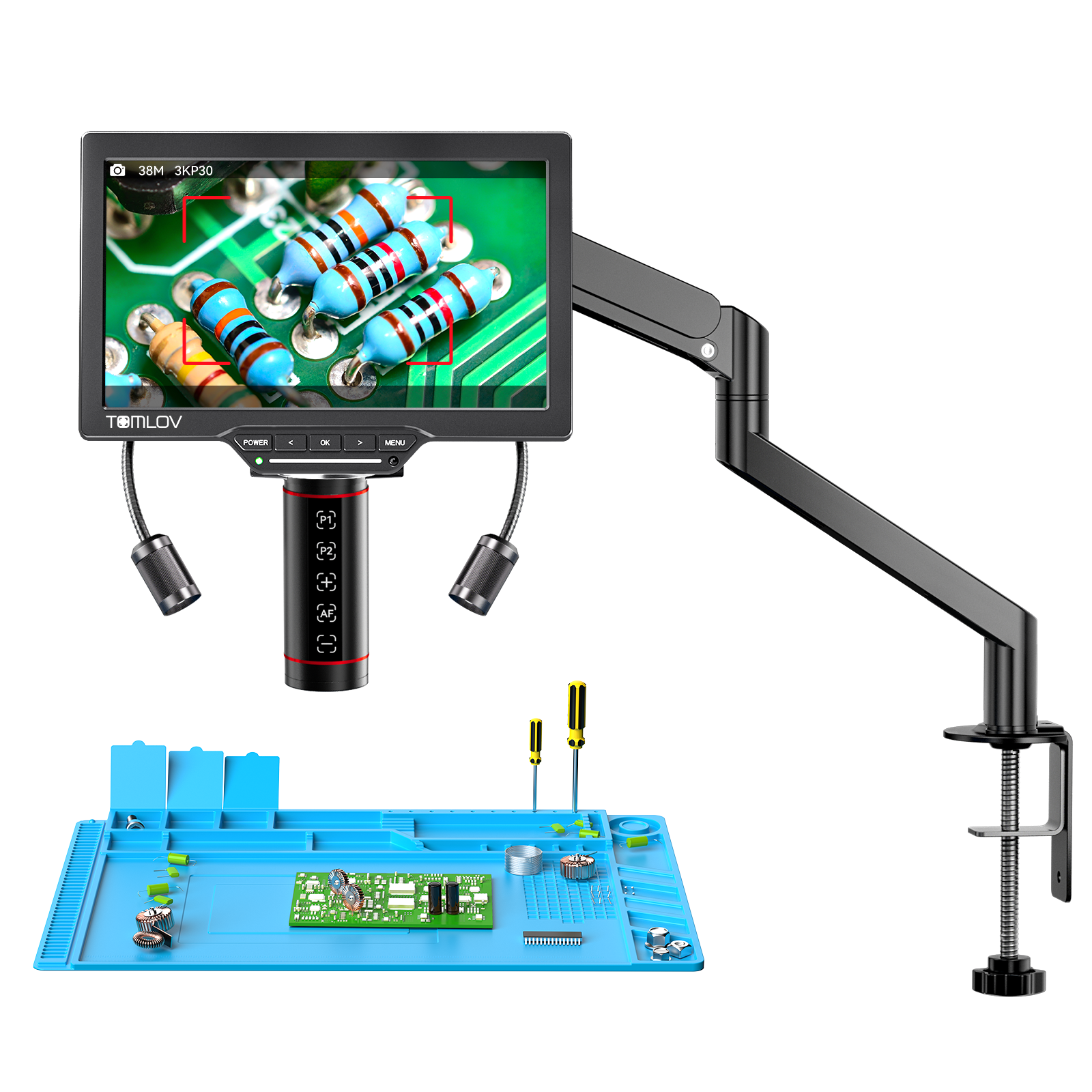 TOMLOV Autofocus Coin Digital Microscope, TM3K-AF Flex Arm Soldering Scope