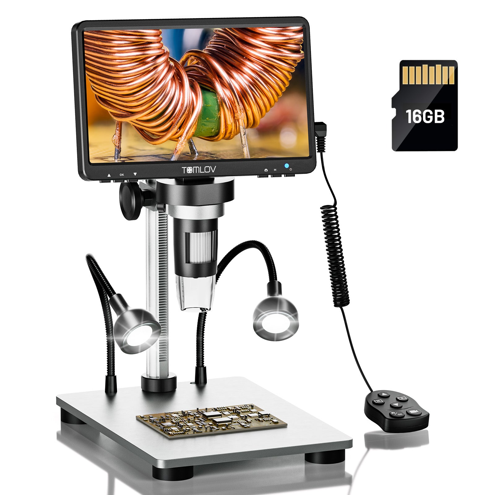 TOMLOV DM9 7" Digital Microscope 1200X for Coins & Soldering, 16GB