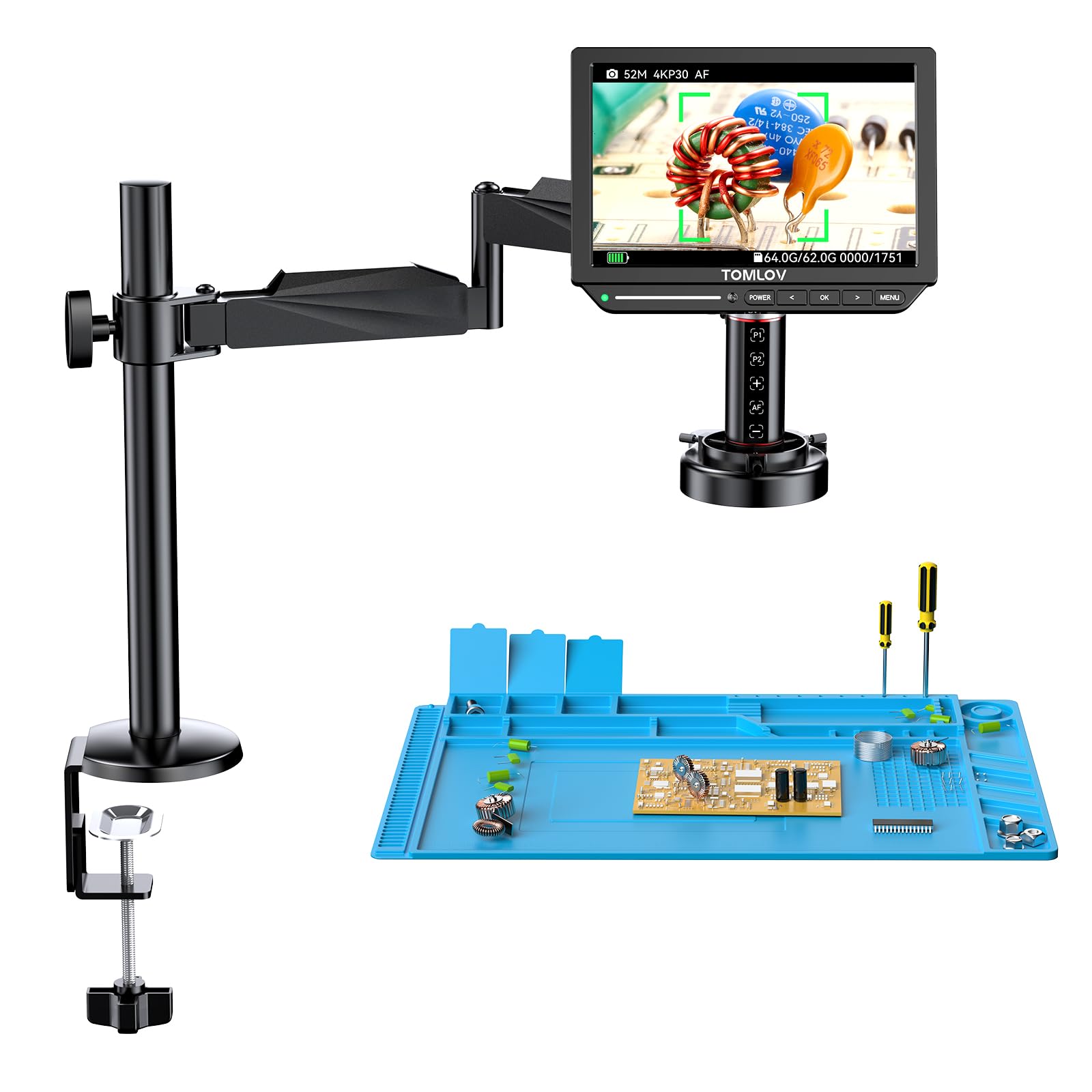 TOMLOV Autofocus 4K Digital Microscope, 8" TM4K-AF Flex Arm HDMI Micro Soldering Microscope