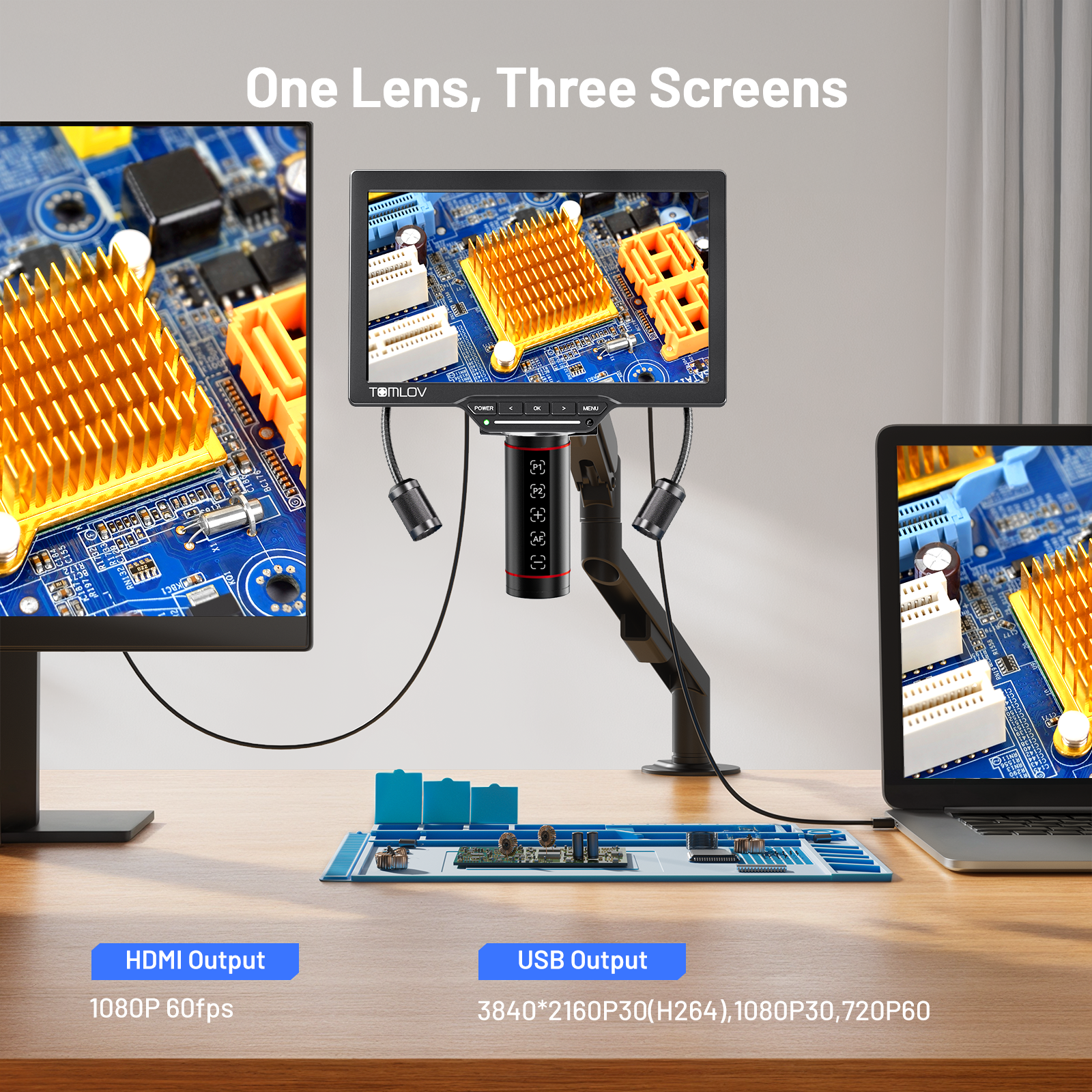 TOMLOV Autofocus Coin Digital Microscope, TM3K-AF Flex Arm Soldering Scope