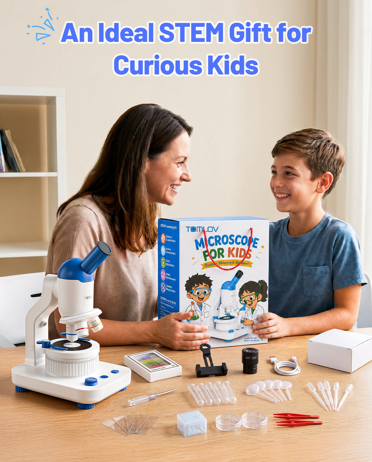 TOMLOV DM301K Microscope for Kids, 640X Educational Science Kit, STEM Toy