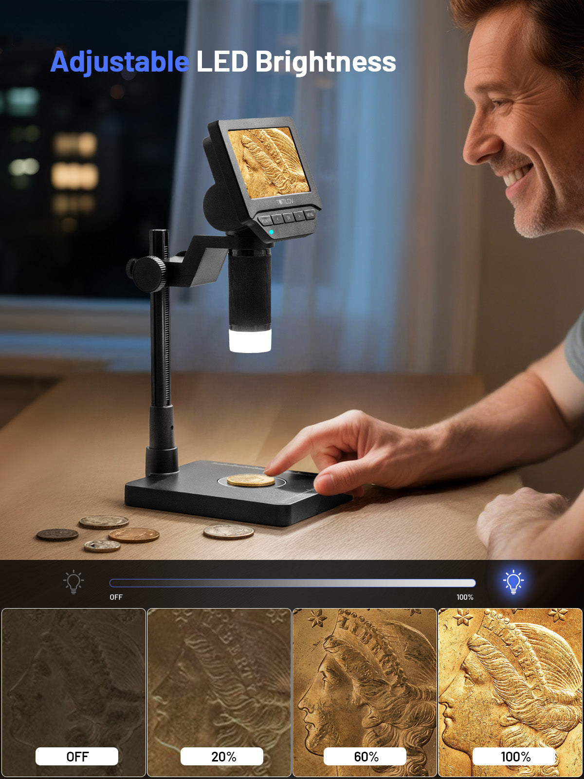 TOMLOV DM4W Digital Coin Microscope with Built-in Weighing Scale, 4.3-Inch