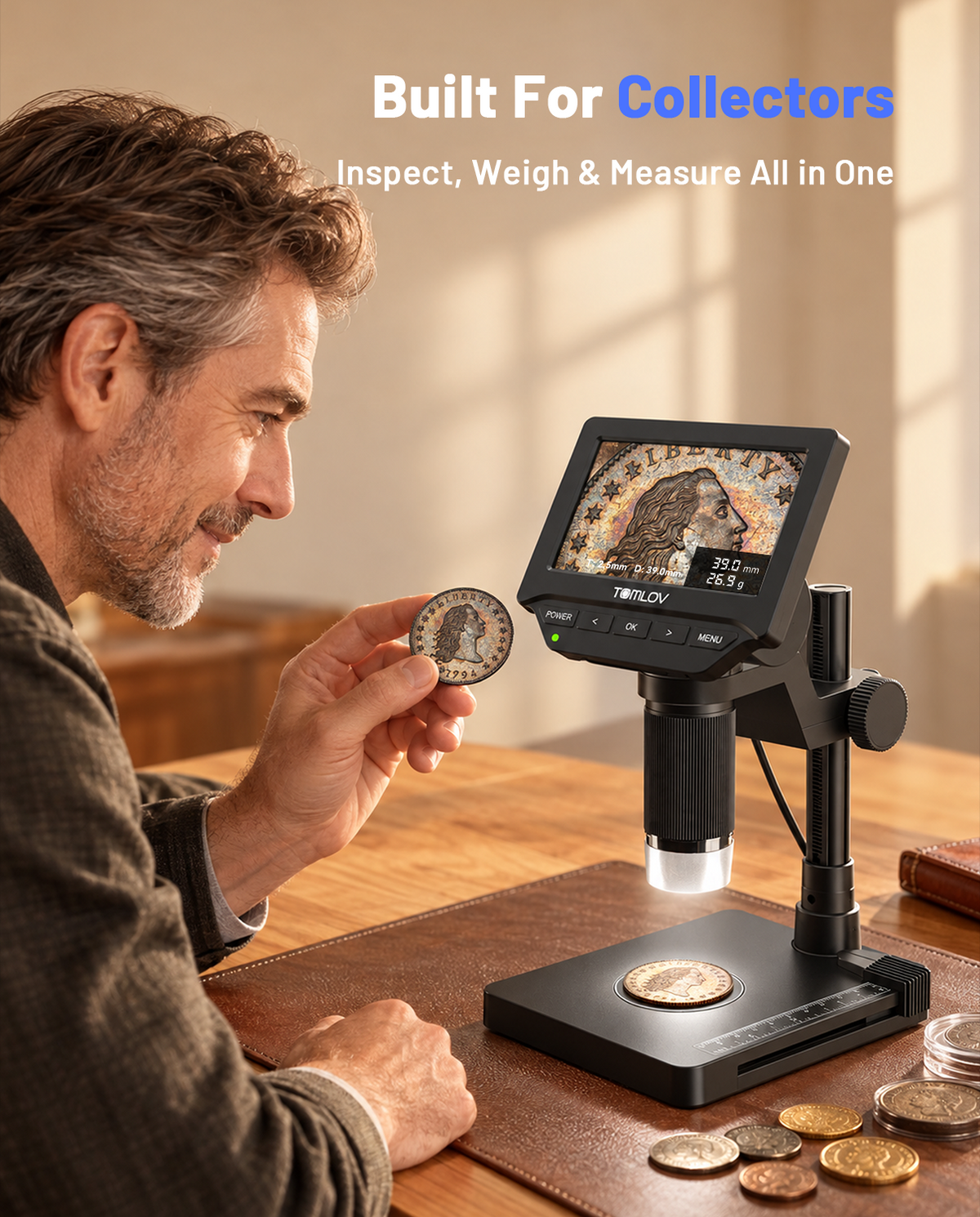 【NEW】TOMLOV DM4WM Full Coin Scale Microscope: 4.3" Digital Caliper Microscopes