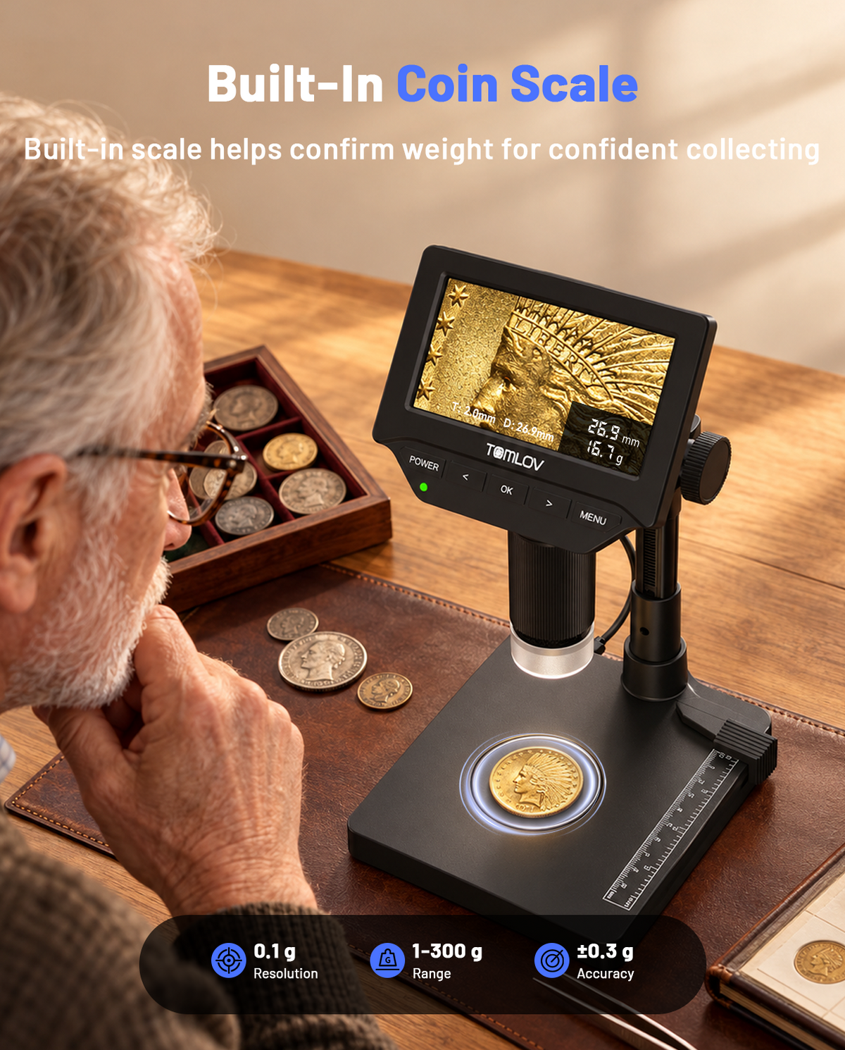 【NEW】TOMLOV DM4WM Full Coin Scale Microscope: 4.3" Digital Caliper Microscopes