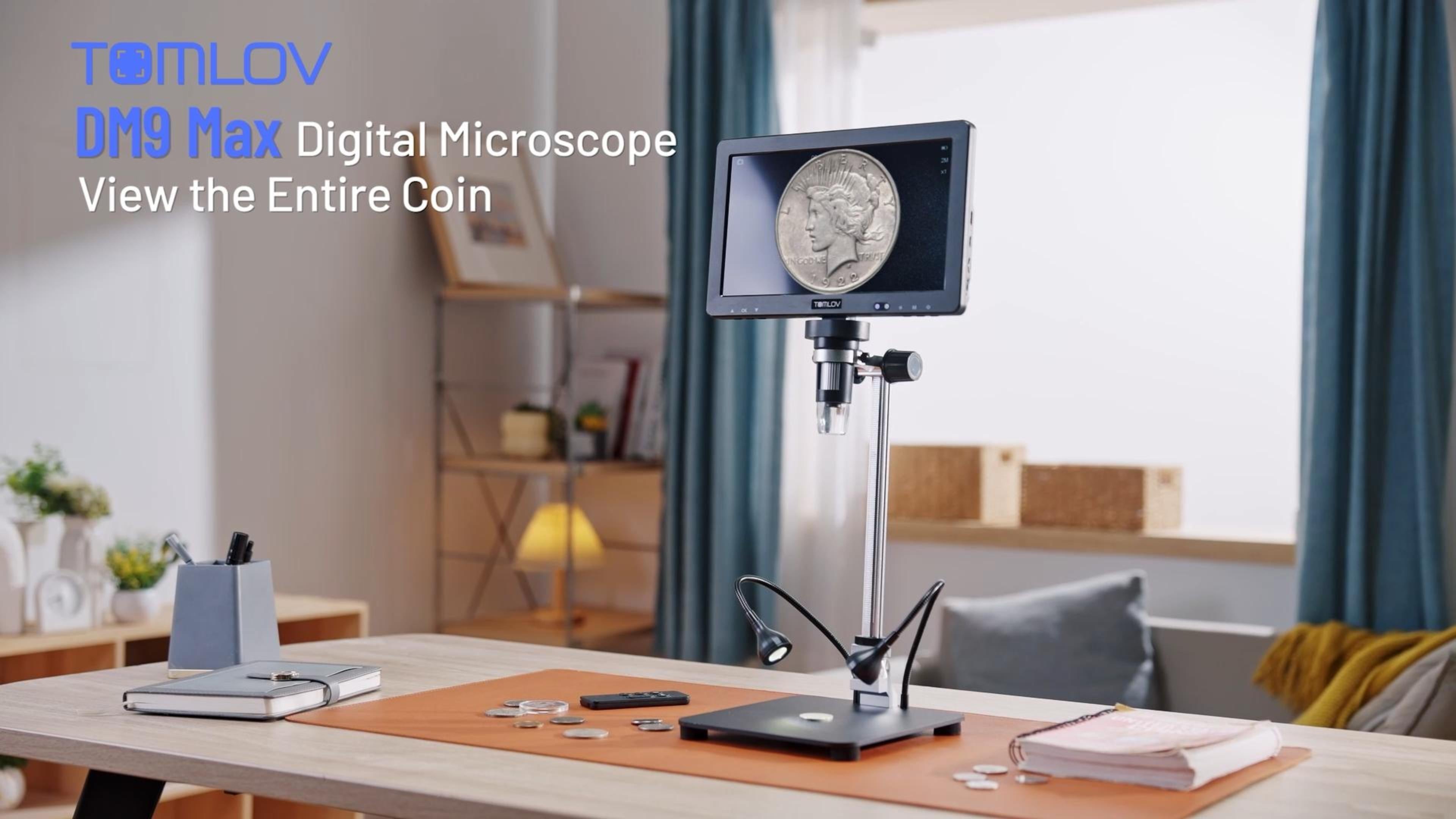 TOMLOV DM9 Max Digital Coin Microscope, Full Coin View, 10.1