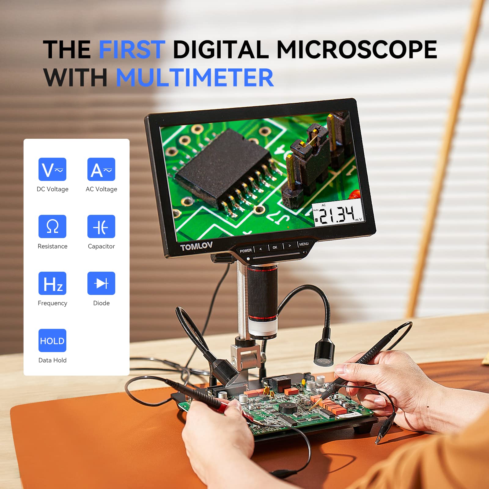 TOMLOV DM201M Soldering Microscope with Multimeter, 7" HDMI Digital Microscope