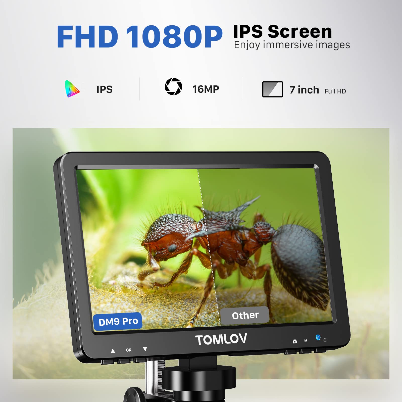 TOMLOV DM9 Pro Microscopio Digital HDMI con Pantalla IPS de 7'' 