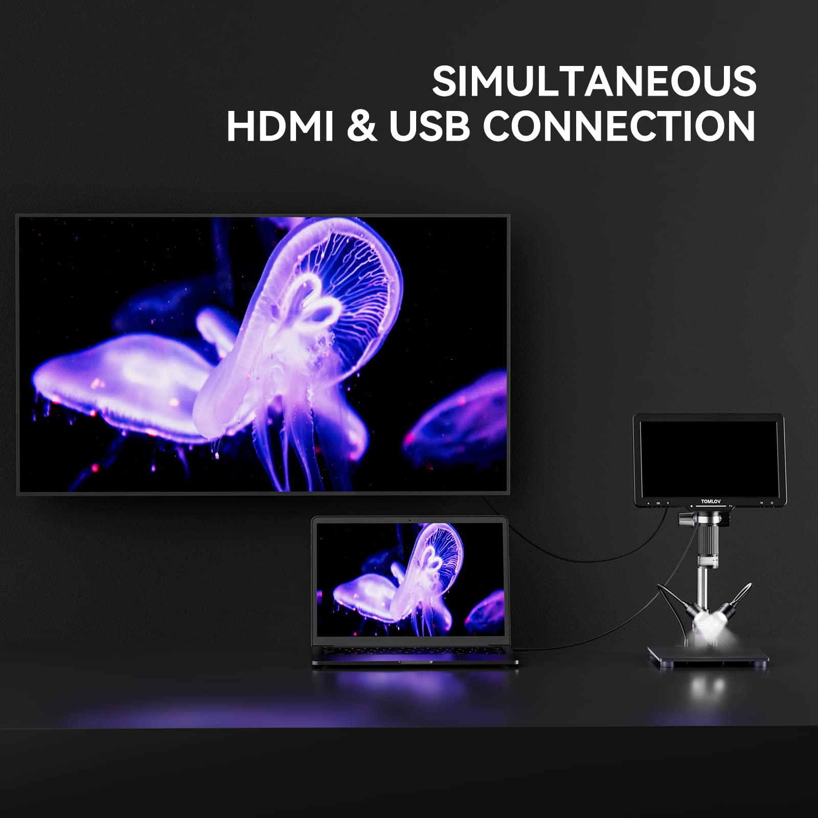 TOMLOV DM501 10" HDMI Digital mikroskop mit Polarisator 