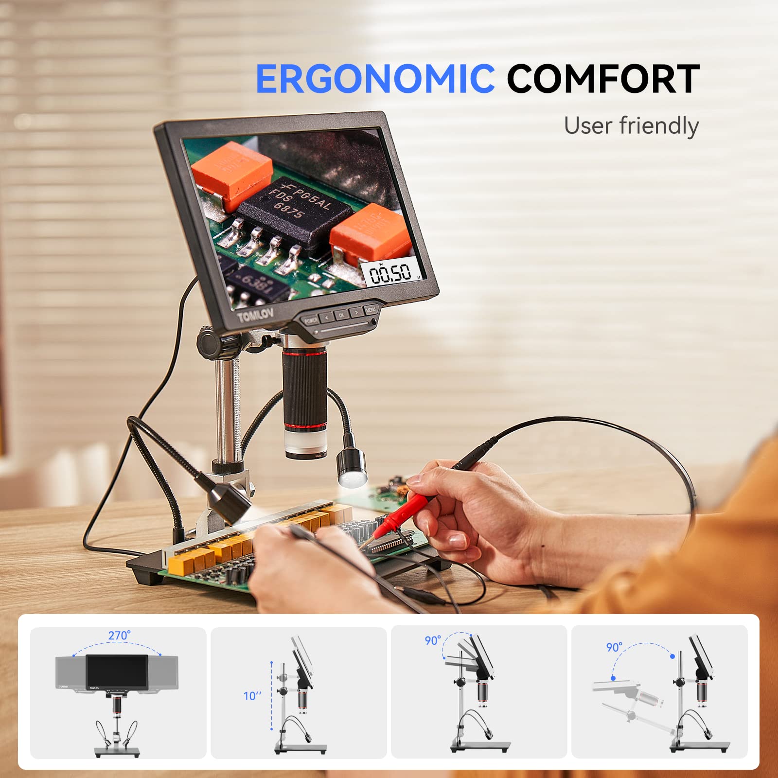 TOMLOV DM201M Soldering Microscope with Multimeter, 7" HDMI Digital Microscope